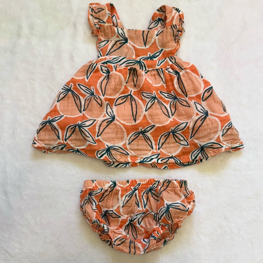 Angel Dear Cotton 3-6M Orange Leaf Pattern Baby Outfit